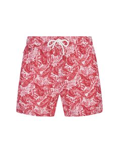 Kiton beach shorts in white fabric with all-over pink foliage print, front logo appliqué, elasticated waistband with drawstring and back pocket with logo flap and Velcro fastening. Composition: Composition:, 100% Polyester. White Swim Shorts, Foliage Print, White Swim, Barbour Steve Mcqueen, Prada Leather, Steve Mcqueen, Print Shorts, Beach Shorts, White Fabric