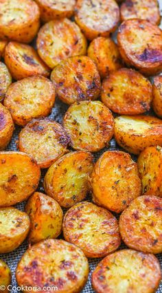 cooked potatoes on a baking sheet ready to be eaten