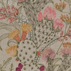 an image of a floral pattern on fabric with many colors and flowers in the background