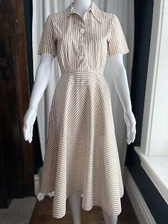 vintage 40s 50s tommie austin fit and flare Shirtwaist dress Tan striped Xs Read  | eBay 40s Dress, Shirtwaist Dress, Vintage 40s, Christmas Story, Dress Picture, Round Up, Retro Dress, Full Skirt, Fit And Flare