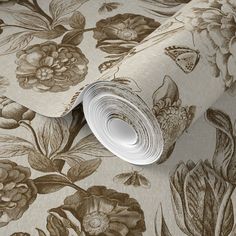 an image of a wallpaper with flowers and butterflies on the background in brown tones