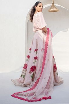 Baby Pink Silk Choli With A Printed Self Jamawar Lengha Jamawar Lehnga, Baby Pink Silk, Sania Maskatiya, Floral Belt, Short Frock, Net Dupatta, Design Collection, How To Dye Fabric, Skirt Design