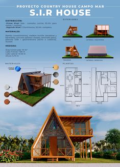 #infografia #casa #arquitectura #plano #campo #3d A Frame Cabin Plans, Triangle House, Barndominium Ideas Exterior, A Frame House Plans, Architecture Model House, Small House Design Plans, Building Homes, Unique House Design