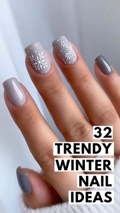 Gel Manicure Christmas Ideas, Gel Polish Christmas Nails, Elegant Snowflake Nails, Grey Sweater Nails Designs, December To January Nails, Gel Christmas Nail Ideas, Cute Short Winter Nail Designs, 2024 Christmas Nails Short, Winter Nail Designs Glitter