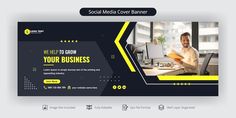 a social media banner with a man sitting at his computer