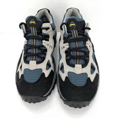 New Without Tag Or Box Excellent Condition Gray Outdoor Sneakers With Vibram Sole, Blue Waterproof Trail Running Shoes With Round Toe, Blue Lace-up Walking Shoes For Outdoor Activities, Blue Functional Outdoor Walking Shoes, Gray Low-top Trail Running Shoes With Vibram Sole, Gray Hiking Boots With Vibram Sole For Sports, Blue Lace-up Walking Shoes For Outdoor, Blue Walking Shoes With Vibram Sole And Round Toe, Gray Walking Shoes With Vibram Sole And Round Toe