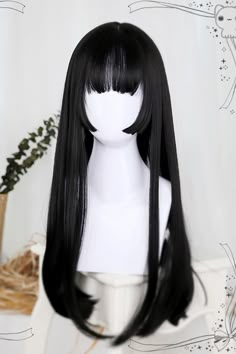 SKU: LIN00249 Fabric:High Temperature Wire Style types: Classic Lolita Season: Spring, Summer, Autumn, Winter Notice: Any of the accessory is not included. Wig Length: 60-65CM. Hime Hairstyle, Hair Styles Japanese, Black Wig Hairstyles, Black Hair Wig, High Pigtails, Pretty Hair Cuts, Hime Cut, Black Hair Wigs, Style Types