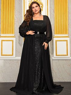 Yisikado Plus Off Shoulder Lantern Sleeve Belted Sequin Formal Dress-FMGW511-2 - Yisikado – YISIKADO Plus Size Gala Dress, Sequence Gown, Affordable Formal Dresses, Casual Wedding Dresses, Plus Size Gowns Formal, Plus Size Evening Gown, Sequin Formal Dress, Plus Size Formal Dresses, Black Dress Formal