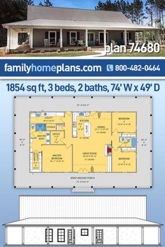 the floor plan for a two story house with an attached garage and living room, is shown