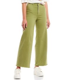 Billabong Free Fall High Rise Wide Leg Pants | Dillard's Green Stretch Wide Leg Jeans, Trendy Bottoms With Unfinished Hem For Fall, Casual Wide Leg Cropped Pants With Frayed Hem, High Rise Cotton Wide Leg Pants With Frayed Hem, Relaxed Fit Cotton Wide Leg Pants With Frayed Hem, Frayed Hem Cropped Wide Leg Pants For Fall, Stretch Pants With Frayed Hem For Fall, Cropped Wide Leg Pants With Frayed Hem For Fall, Mid-rise Pants With Frayed Hem For Fall