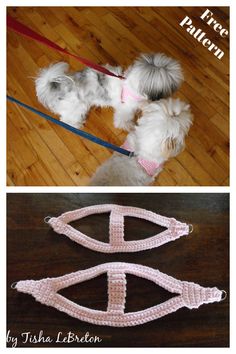 there are two pictures one has a dog and the other has a crochet pattern