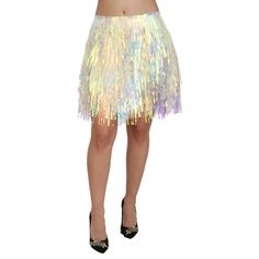 Step Into The Spotlight And Captivate The Crowd With Our Stunning Fringed Mini Skirt. A Statement Piece That Embodies Glamour And Sophistication, Perfect For Those Memorable Evenings. Intricately Designed With Iridescent Tiers, This Skirt Shimmers With A Mesmerizing Color Change Effect As It Moves, Courtesy Of The Luxurious Fashion House Dolce & Gabbana. Featuring A Flattering Mid-Waist Cut And A Discreet Zipper Closure, It’s Both Chic And Practical. Proudly Made In Italy, It’s A Testament To Ex Fringe Mini Skirt, Black And White Graffiti, Luxurious Fashion, Dolce And Gabbana Blue, Lace Pencil Skirt, Wool Mini Skirt, Printed Silk Scarf, Aviator Style, Black High Waist