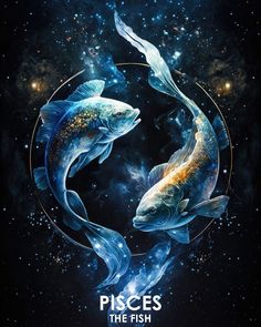 two fish in the middle of a space filled with stars