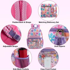 Get ready for school with our funky 17" Printed Backpack in a vibrant Purple Floral design! This backpack not only adds a pop of color to your style, but also comes with an 8-Piece School Supplies Kit, ensuring you have everything you need for a successful school day. Say goodbye to boring backpacks and hello to fun and functionality! Multicolor School Backpack With Zipper Closure, Cute Multicolor Backpack For School Events, Trendy Multicolor Backpack For Students, Multicolor School Backpack With Adjustable Strap, Multicolor Backpack With Adjustable Strap For School, Trendy Purple Backpack For End Of School Year, Trendy Bags For End Of School Year Events, Trendy Multicolor Bags For School Events, Trendy Multicolor School Bags