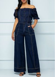 Color:Navy;Size:S;Size:M;Size:L;Size:XL;Size:XXL;Package Contents:1 X Jumpsuit;Occasion:Other;Style:Casual; Chic Jumpsuit Outfit, Summer Dinner Dress, Jumpsuits For Women Classy, Ministry Apparel, Classy Jumpsuit Outfits, Long Denim Shorts, Jumpsuit Shorts, Bold Outfits, Classy Jumpsuit