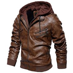 Fall Outdoor Leather Jacket With Zipper Closure, Fall Outdoor Leather Jacket With Zipper, Fitted Leather Hooded Jacket With Long Sleeves, Brown Winter Outerwear For Outdoor, Winter Urban Biker Jacket With Zipper Closure, Winter Urban Biker Jacket With Zipper, Winter Biker Jacket With Zipper For Urban Adventures, Winter Outerwear With Zipper Closure For Urban Adventures, Brown Padded Collar Outerwear For Winter