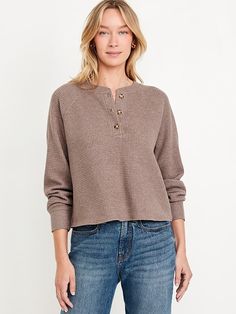 Cozy Thermal-Knit Henley | Old Navy How To Style A Henley Shirt Women, Henley Shirt Women, Waffle Henley, Henley T Shirt, Henley Sweater, Pajamas Gift, Henley Top, Photoshoot Outfits, Virtual Closet