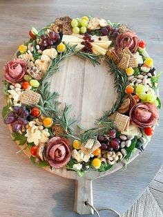 a wreath made out of different types of food