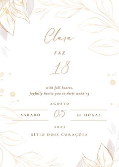 an elegant wedding card with gold foil leaves