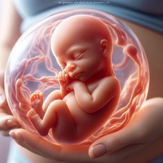 a person holding a ball with a baby in it's stomach and the inside of its body