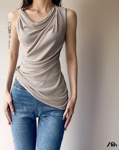 Zlily - Sleeveless Slim Fit Fashion Round Neck Solid Color Shirt Chic Sleeveless Vest Top, Chic Sleeveless Stretch Tops, Chic Stretch Sleeveless Tops, Trendy Sleeveless Stretch Top, Neckline Pattern, Fit Fashion, Cowl Neckline, Solid Color Shirt, Color Shirt