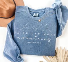 Faith Can Move Mountains Sweatshirt Comfort Colors®, Christian Gift, Faith Shirt, Jesus Hoodie,  Bible Verse Crewneck, Minimal Christian Tee HOW TO ORDER  1 - Check all photos for sizing and color options  2 -Select size and color from the drop-down menus  3 - If the Item is customizable Please add your customization in the Personalization box 4 - Add to cart & Place order  5 - Your shirt is now off to production and will be ready for shipment in 1-2 days! 🎁 PLEASE NOTE This is a standard unisex size Comfort Colors Tee. Women typically wear one size down from their normal women's size or select your normal women's size for a little extra room and to tie it. For an oversized tee, please size up. If you are looking for an oversized "T-shirt Dress" look, we recommend sizing up 2 sizes. Pleas Ipad Notes, Faith Can Move Mountains, Unique Fits, Oversized Crewneck, Christian Sweatshirt, Faith Shirt, Christian Tees, Family Christmas Shirts, Move Mountains