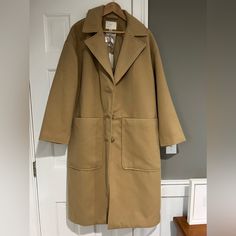 Nwt - Super Soft, Brand New Camel Single Breasted Coat Camel Long Coat With Pockets, Spring Camel Long Coat, Chic Camel Outerwear With Pockets, Camel Long Coat For Spring, Long Camel Coat For Spring, Casual Long Camel Coat, Spring Camel Outerwear With Pockets, Single Breasted Coat, Camel Color