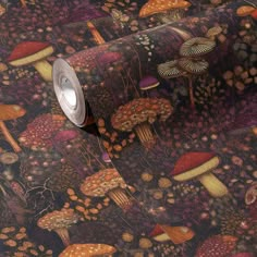 an image of a wallpaper with mushrooms and plants on it's surface,