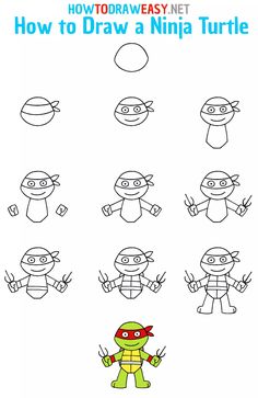 how to draw a ninja turtle for kids with step by step instructions on how to draw