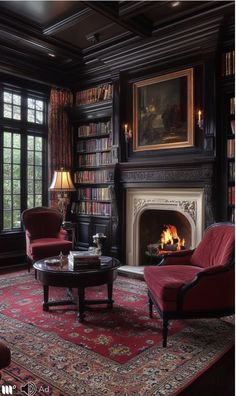 a living room filled with furniture and a fire place in the middle of a room