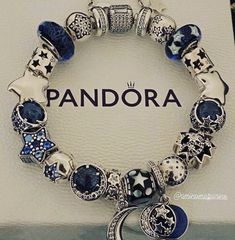 Pandora Bracelet Stargirl, Blue And Silver Pandora Bracelet, Pandora Bracelet Aesthetic Blue, Blue Pandora Bracelet Ideas, Dark Blue Pandora Bracelet, Blue Girly Things, Blue Jewelry Aesthetic, Blue Pandora Bracelet, Pandora Azul