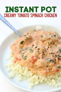 a white plate topped with rice covered in gravy next to a fork on top of it