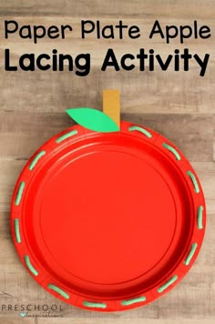 paper plate apple lacing activity for kids