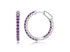 Round African Amethyst Platinum Over Sterling Silver Inside Out Hoop Earrings. Hidden Snap Posts. Purple Hoop Jewelry, Purple Hoop Earrings For Pierced Ears, Luxury Purple Sterling Silver Earrings, Luxury Purple Hoop Earrings, Hypoallergenic Purple Hoop Earrings, Nickel-free Round Purple Earrings, Nickel-free Purple Hoop Earrings, Sterling Silver Hoop Earrings, Sterling Silver Hoops