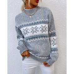 Season:Winter,Fall; Sleeve Length:Long Sleeve; Look After Me:Machine wash; Gender:Women's; Style:Streetwear; Elasticity:Stretchy; Occasion:Outdoor,Christmas,Party; Sweaters Type:Ugly Christmas Sweater; Top Length:Regular Tops; Fit Type:Regular Fit; Pattern:Print; Design:Knitted; Neckline:Crew Neck; Front page:FF; Listing Date:09/14/2024; Production mode:External procurement Snowflake Sweater, Christmas Look, Winter Knit Sweater, Petite Style, Estilo Chic, Snowflake Pattern, Turtle Neck Top, Komplette Outfits, Mock Neck Sweater