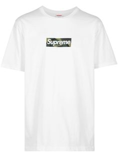 white cotton jersey texture camouflage print signature box logo crew neck drop shoulder short sleeves straight hem When buying this unisex item, keep in mind that it is graded in standard men's sizing. Supreme T Shirt, Supreme Box Logo, Jordan 4s, Shirt Art, Camouflage Print, Box Logo, Tshirt Art, Graphic Logo, True Religion Jeans