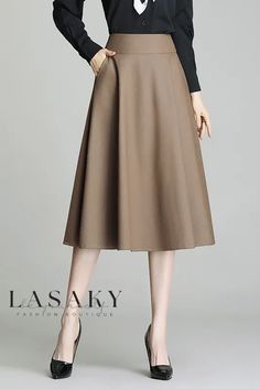 Lasaky - High-Waisted A-Line Maxi Skirt for Women Winter A-line Bottoms In Solid Color, Winter A-line Solid Color Bottoms, Relaxed Khaki Skirt For Fall, Fall Long Khaki Skirt, Elegant Khaki Skirt For Workwear, Khaki Flared Lined Skirt, Chic Khaki Skirt For Fall, Solid Beige Skirt For Fall, Solid Color Beige Skirt For Fall