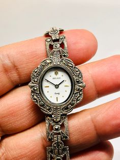 Women's Wrist vintage sterling silver w/ natural marcasite, not working Formal Silver Oval Diamond Watch, Timeless Silver Jewelry With Clasp, Classic Silver Jewelry And Watches With Clasp, Timeless Silver Watches, Antique Silver Watches For Wedding, Formal Silver Hallmarked Jewelry And Watches, Antique Silver Jewelry And Watches For Formal Occasions, Engraved Silver Round Jewelry And Watches, Formal Hallmarked Silver Jewelry And Watches