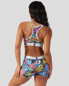 Hit the streets in the latest from Sponge Bob Square Pants x PSD. The Street Sports Bra is made from a silky poly blend with a comfortable full coverage, keep-you-in fit. The PSD boy shorts are perfect for everyday wear and working out. | PSD Women's Spongebob Squarepants - Street Sports Bra, Size Small, Polyester/Blend Sporty Multicolor Leisure Bottoms, Psd Shorts, Psd Women, Sponge Bob Square Pants, Amanda Williams, Cute Pajama Sets, Square Pants, Sponge Bob, Cute Pajamas