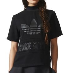 Nwt Size S Adidas Women’s Tone-Ontone Trefoil Three Stripes Mock Neck Crop Performance Top High Neck Shirt, High Neck Shirts, Womens Adidas, Adidas Tops, Black Adidas, Neck Shirt, Shirt Color, Adidas Women, Shirt Design