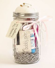 a jar filled with lots of different items