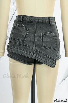 Olivia Mark - Premium Quality Navy Patchwork Asymmetrical High Waist Denim Skirt – Ideal for Street Style Casual Denim Skirt With Asymmetrical Hem And Pockets, Trendy Asymmetrical Denim Skirt, Casual Asymmetrical Skirt With Patchwork, Trendy Asymmetrical Cotton Bottoms, Casual Asymmetrical Cotton Bottoms, Trendy Asymmetrical Bottoms With Pockets, Asymmetrical Spring Bottoms With Pockets, Trendy Asymmetrical Skort, Asymmetrical Hem Bottoms With Pockets For Spring