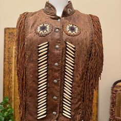 Diamond Leathers Women’s Vest Fringe Beaded Brown Size 14 All The Extra Details - Fringe, Beads And Solid Leather Make This Beauty Extraordinary. Lined With Snap Closures. Worn Once. Women Diamond, Womens Vest, Leather Women, Jackets & Coats, Leather Jacket, Jackets For Women, Beads, Leather, Women Shopping