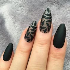 Zodiac-Inspired Nail Designs for Every Sign - The Catalog Coffin Shape Witchy Nails, Nails For Bodouir, Almond Nails Accent Nail, Unique Black Nails Acrylic, Plant Nail Designs Acrylic, Dark Coffin Acrylic Nails, Gothic Nail Designs Ideas, Plant Acrylic Nails, Plant Nails Acrylic