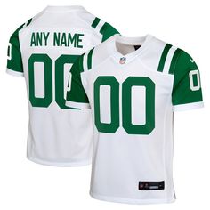 We want fans to celebrate their fandom by customizing and personalizing certain products. For these customizable products, including jerseys, we invite customers to tell us how they would like their preferred name or other text to appear by typing that text into the field indicated. However, just because a customer is able to type proposed customization text into the field and is able to complete the order through the website, not all proposed customization text will be accepted. Please note, Fanatics may reject and cancel any customization order for any reason, including for messages that are deemed offensive or inappropriate. Have your kiddo rep the New York Jets in a fresh way with this Classic Alternate Custom Replica Jersey.The graphics and colors serve as a nod to the team's storied White Jersey With Name Print For Game Day, White Jersey With Name Print, White Team Name Jersey For Fans, White Jersey With Letter Print For Fan Gear, White Jersey With Letter Print For Fans, Fan Apparel White Jersey With Letter Print, White Fan Apparel Jersey With Letter Print, Nike Team Jersey For Team Events, White Team Spirit Jersey With Name Print