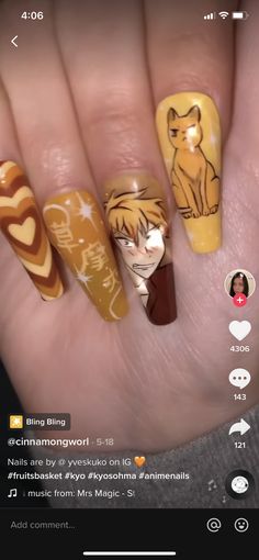 Fruits Basket Nail Art, Fruits Basket Inspired Nails, Mitsuri Themed Nails, Fruit Basket Nails, Anime Inspired Nails Demon Slayer, Fruit Basket Kyo Bracelet, Fruit Basket Anime Merch