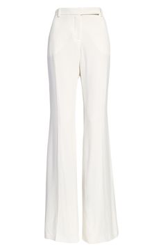 Sarah Burton renders handsome bootcut trousers in a sunny shade of yellow for a subtle allusion to the sky-inspired aesthetic of this season's collection. 37" inseam; 22" leg opening; 9" front rise; 15" back rise (size 46IT) Zip fly with hook-and-bar closure Front slant pockets; back welt pocket Lined 52% viscose, 48% acetate Dry clean Made in Italy Women's Designer Clothing Alexander Mcqueen Pants, Chloe Descendants, White Trousers Women, Elegant Trousers, Bootcut Trousers, White Pants Outfit, Png Clothes, Alexander Mcqueen Clothing, Trousers White