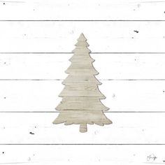 a wooden christmas tree cutout on a white wood planks background with text overlay