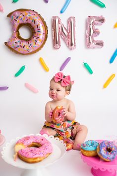 1st Birthday Donut Theme, First Birthday Donut, Diy Donut, Donut Themed Birthday Party, Muncie Indiana, 1st Birthday Girl Decorations, 1st Birthday Party For Girls