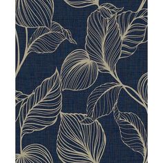 a blue and white floral wallpaper with leaves on the back ground, in front of a black background